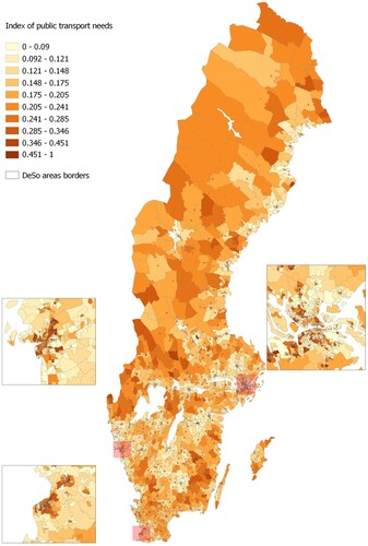 Figure 3. The spatial distribution of IPTN in the DeSo areas in Sweden.