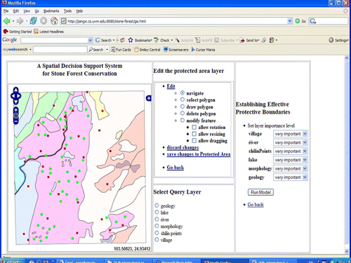 Figure 9.  The interface of the web service-based SDSS for Stone Forest conservation.