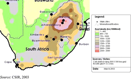 Figure 4. Road density per 10 000 km for South Africa
