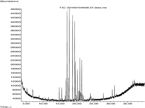 Figure 3. GC-MS chromatogram of the methanol bacterial extract.