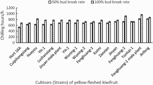 Figure 3. A comparison of the chilling requirements of different genotypes of yellow-fleshed kiwifruit.