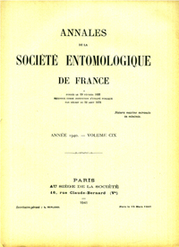 Cover image for Annales de la Société entomologique de France (N.S.), Volume 109, Issue 1, 1940