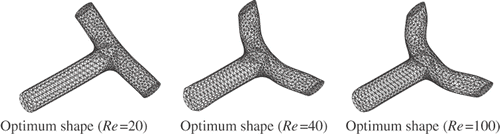 Figure 6. Numerical results for branch channel problem, optimum shapes.