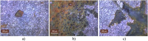 Figure 15. Optical micrographs of the three samples that were exposed to alkaline solution with addition 0.3M NaCl.