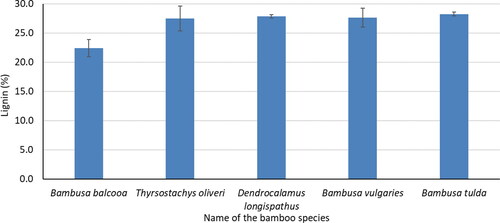 Figure 3. Klason lignin content of five bamboo species.