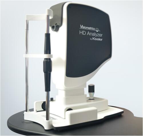 Figure 1 The Visiometrics HD Analyzer (image courtesy of Keeler; Malvern, PA) measures the retinal point spread function via a double-pass method, providing an objective measure of forward light scatter and other metrics of visual quality.