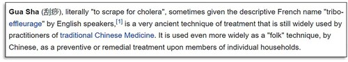 Figure 2. Opening paragraph of Wikipedia mainspace entry on “Gua Sha” as it was on 2 November 2006.