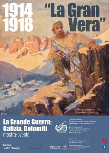Figure 6. Poster advertising the exhibition ‘The Great War’ (Ladin, Italian). Retrieved from https://www.cultura.trentino.it/eng/Events/1914–1918-La-Gran-Vera-the-Great-War-Galicia-Dolomites. Accessed 9 September 2022.