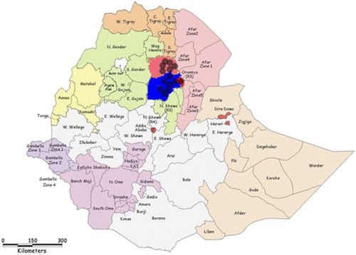 Figure 1. Map of Ethiopia showing the study zones.