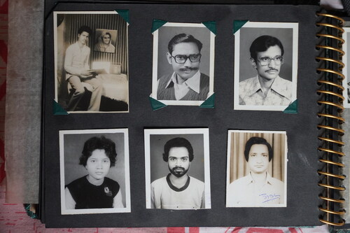 Figure 21 (left): A page from one of the albums in Anjaan’s collections, Private Collections Badri Prasad Verma Anjaan, Photo of photo: Gola Bazaar, April 12, 2022, Jyothidas KV © Bajpai.