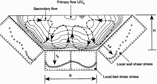 Figure 2. Flow parameters measured in a trapezoidal channel (after Knight et al. Citation2010a)