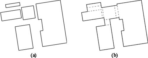 Figure 12. (a) Polygonal buildings to be aggregated. (b) Aggregation result.