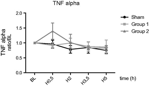 Figure 6. TNF-α in serum (ratio/H0) *p < .05; **p < .01; ***p < .001.