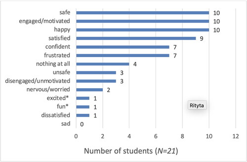 Figure 4. The students’ reported experienced feelings. Note. *Students’ own formulation