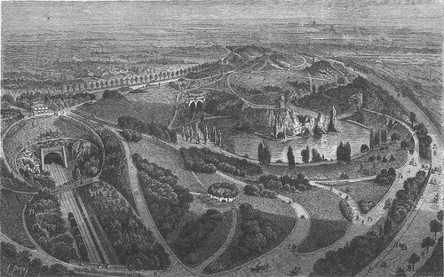 Figure 8. Aerial view of the parc des Buttes Chaumont, from ‘Les promenades de Paris, 1867’. Credits: Adolphe Alphand (Citation1867), Hachette Livre.