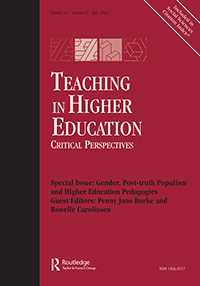 Cover image for Teaching in Higher Education, Volume 23, Issue 5, 2018