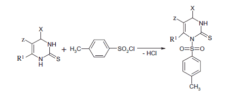 Scheme 1. The synthesis routes of the 1-(4-methylsulfonyl)-2-thione-4-aryl-5-Z-6-methyl and oxyalkyl-imidazoles.