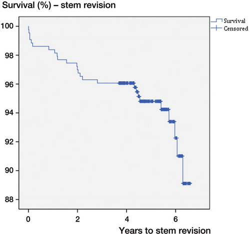 Figure 2. Kaplan-Meier survival analysis with revision for any reason as the endpoint.