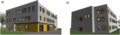 Figure 6. The final model as viewed in Autodesk Revit: (a) north and west elevation, (b) south and east elevation.