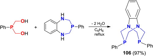 Scheme 68. Reaction of PhP(CH2OH)2 with 3-phenyl-6,7-benzo-1,5,3-diazaphosphepane.[Citation156]
