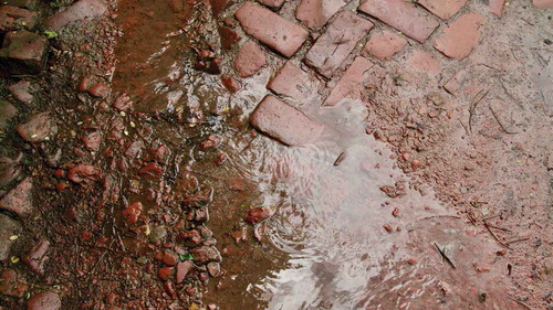 Figure 6. Weathered road surface and disintegrated bricks. Credit: Author