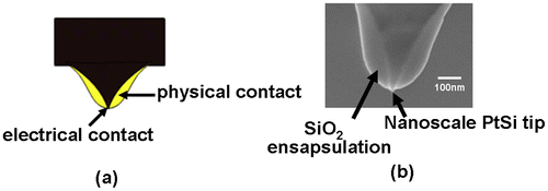 Figure 14. (a) Schematic of the ‘encapsulated’ tip concept, and (b) the experimentally fabricated encapsulated tip. Upgraded and reprinted with permission from [Citation124].