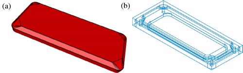 Figure 10 (a) Convex hull for the cover plate from Figure 8. (b) Fit of the minimum oriented bounding box and the cover plate.