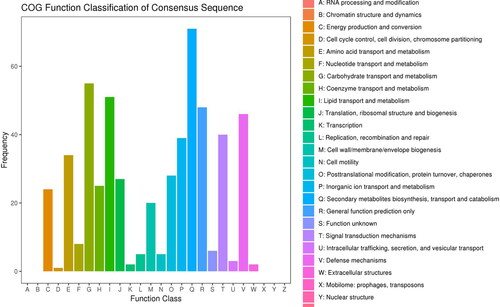 Figure 5. COG annotation statistics of differentially expressed genes of Lavandula angustifolia.Note: The X-axis represents the COG term, and the Y-axis represents the number of genes.