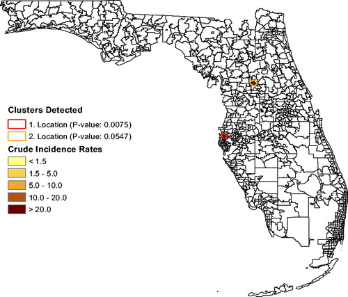 Fig. 5 Clusters of leukemia rates adjusted for age and sex.