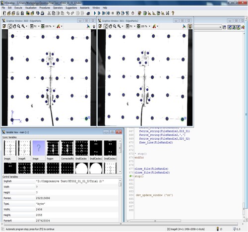 Figure 9. Screenshot of the implemented HALCON algorithm during stereo processing of the captured images.