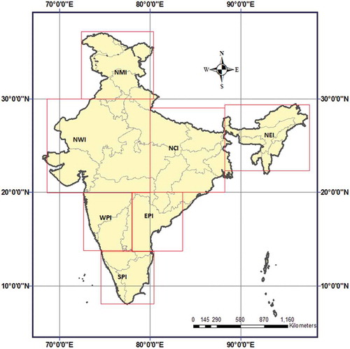 Figure 1. Study area of India and precipitation zones used in this study.