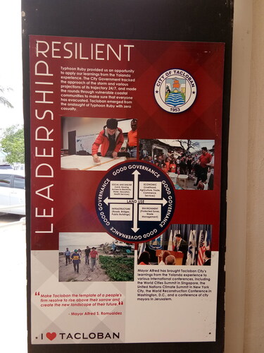 Figure 2. A poster highlighting Tacloban’s ‘Resilient Leadership’. Image by author.