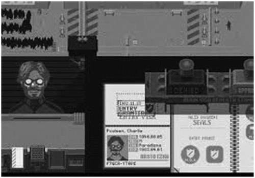 Figure 1. Players must determine if NPC’s have relevant paperwork for admission into Arstotzka. Admission requests are either approved or denied by the player. Screen Capture from Papers, Please. © Copyright 3909 LLC. Used with permission.