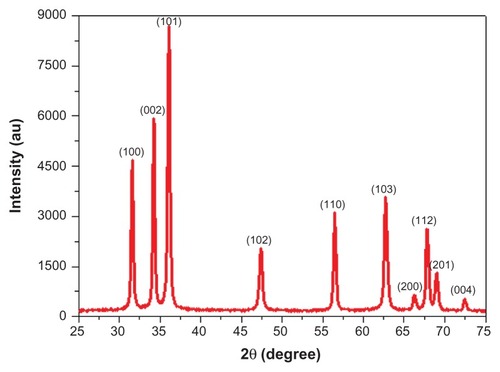 Figure 2 X-ray diffraction pattern of zinc oxide nanoparticles.