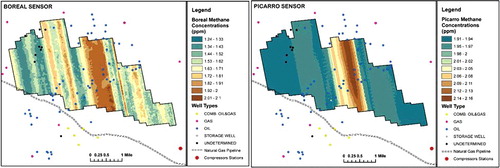 Figure 2. Aerial methane survey results for Hillman State Park.