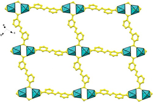 Figure 2. View of the 2-D layer of Co(II) atoms bridged by AZDB2− linkers with two different coordination modes.