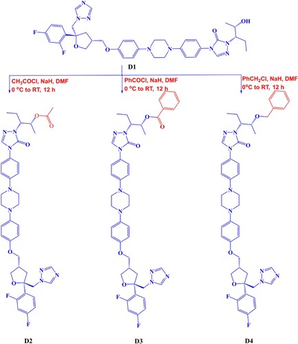 Figure 3. Depiction of Scheme for the Synthesis of Posaconazole Derivatives; D2, D3 and D4.