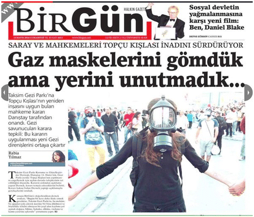 Figure 3. We buried the gas masks, but have not forgotten where we buried them…Source: Birgun newspaper, 13 May 2016.