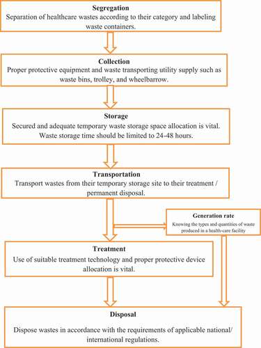 Figure 1. Healthcare waste management process in Dilla University Referral Hospital, Southern Ethiopia, 2019 Adopted from (Yazie et al., Citation2019)