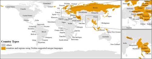 Figure 2. Countries using Twitter-supported unique languages.