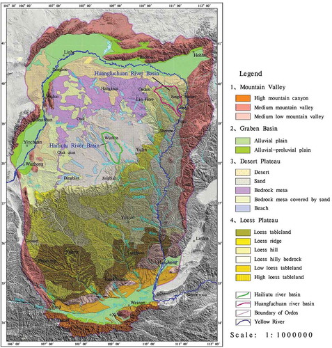 Fig. 2 Geomorphological map of the Erdos Plateau (from the Xi’an Geological Survey Centre).