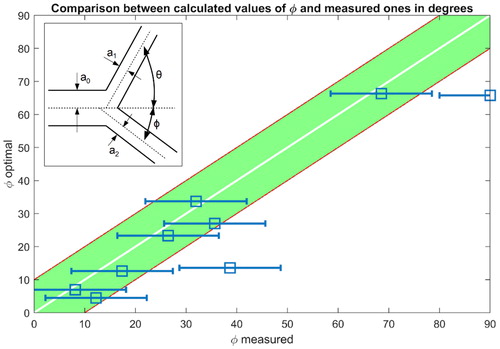 Figure 2. Angles correlation between measured and optimal following the Murray theory.