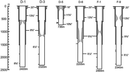 Figure 11. Calcite scale deposition in production wells at the Nigorikawa geothermal field, Japan (Reproduced from Fujii, Citation1988).