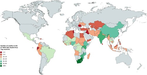 Figure 2. Geographical distribution of the economic evaluations reported in the included publications Abbreviations: SDG, sustainable development goal; WHO, World Health Organization.
