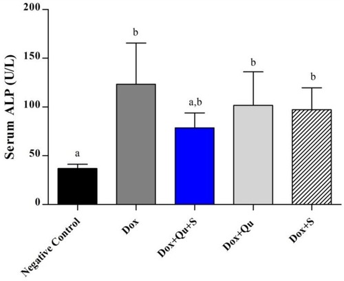 Figure 4 Effect of quercetin and/or sitagliptin on serum ALP level.