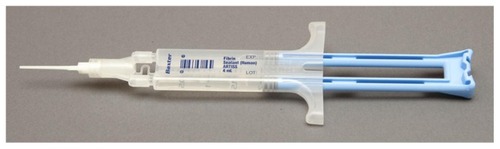 Figure 1 Applicator for fibrin sealant product (Artiss; Baxter, Westlake Village, CA)Citation20 approved for use in rhytidectomy.