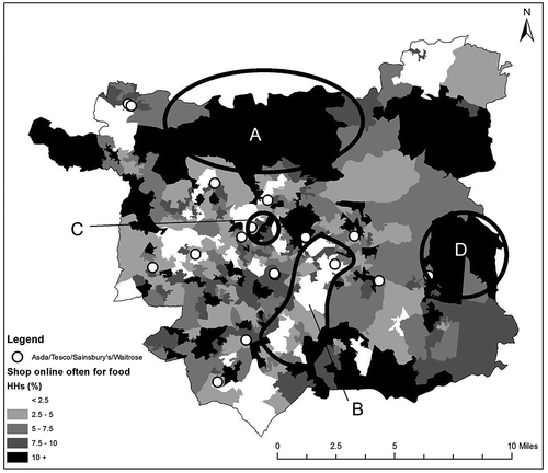 Figure 8. Online grocery penetration by the lower Super Output Area in Leeds.Source: Acxiom Research Opinion Poll (ROP).