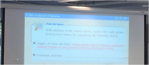 Image 1. The history question for students to answer. T presented the factors which were related to the supply of water and food.