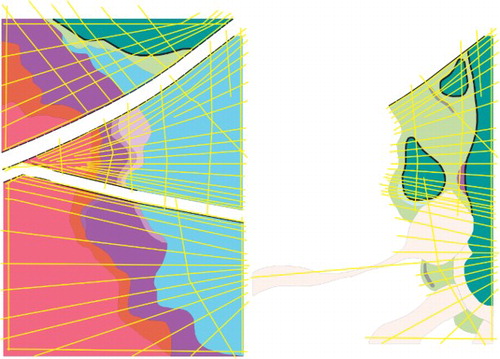 Figure 3. The area divided into four separate blocks for 3D modeling (also see Figure 4 – M3, M4, M5) and the corresponding geological cross sections.