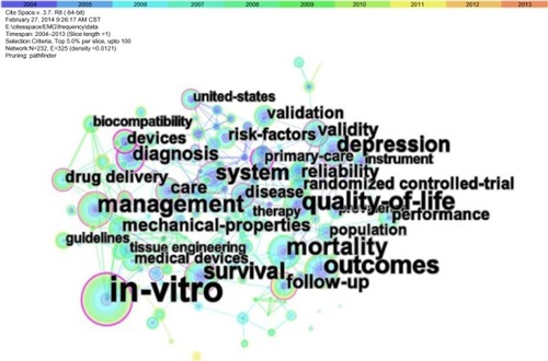 Figure 4 A network of co-words of medical device papers (2004–2013, one-year slices).
